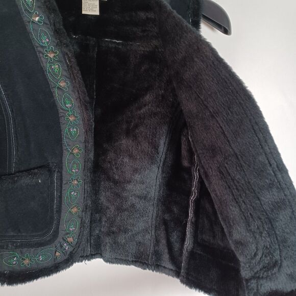 AMI Womens Leather Vest Faux Fur Embroidered Small Boho Scandinavian Hippie - Picture 6 of 6